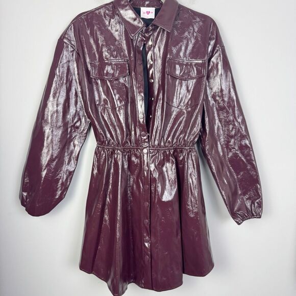 BUDDY LOVE | Maroon Snap Front Belted Faux Leather Jacket Women’s Size Large - Picture 1 of 10
